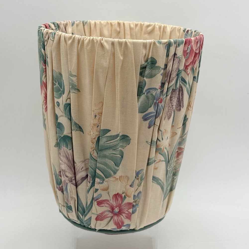 VTG‎ CROSCILL Cottage Floral Pleated Waste Trash Bin  Basket Tapestry Pink Beige